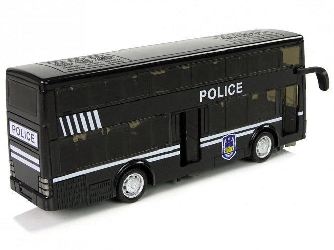 Politie dubbeldekker zwarte bus met wrijvingsaandrijving