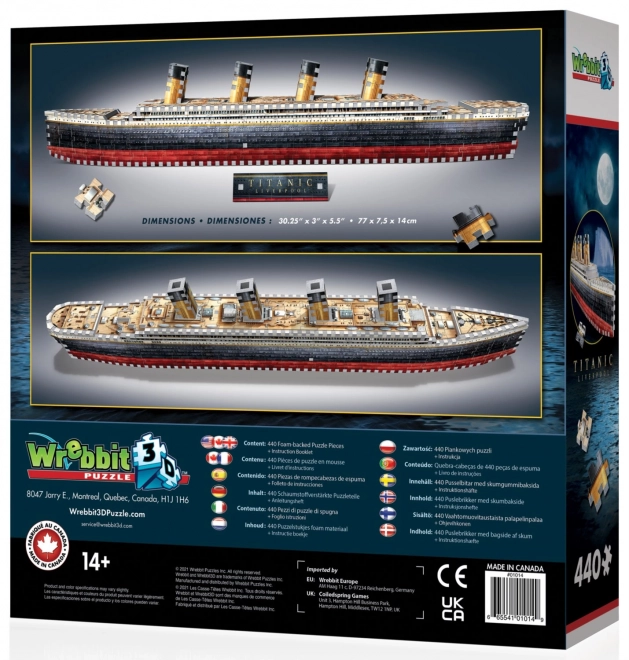 3D puzzel Titanic van Wrebbit, 440 stukjes