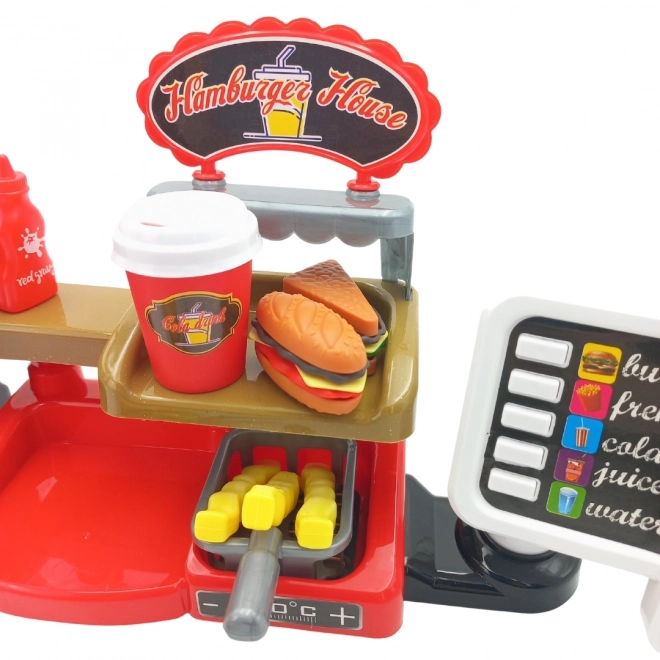Speelgoed fastfood XXL WOOPIE met kassa en drankdispenser