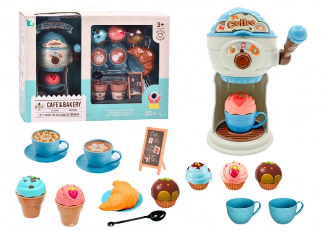 Zoete lekkernijen koffiehuis met ijsmaker, kopjes en muffins