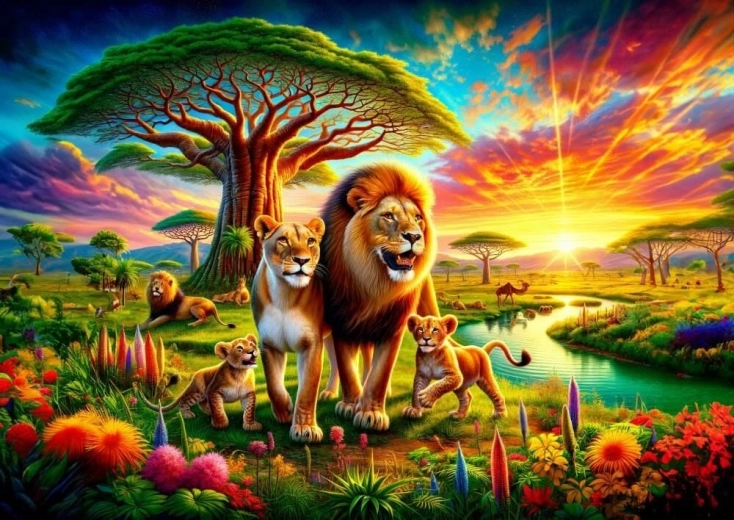 Puzzel met leeuwenfamilie, 200 stukjes