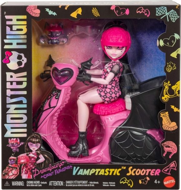 Monster High Draculaura met vampierscooter en vleermuis