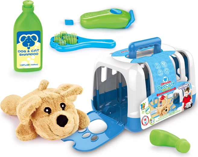 Woopie draagbare set van kleine dierenarts met hondje en transportbox, 6 onderdelen