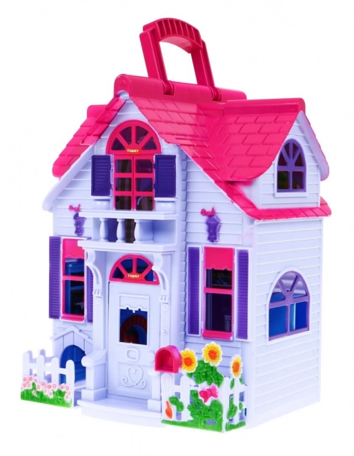 Uitklapbaar kinderspeelhuisje 3+ Paars + familiefiguren + hond + meubels + 2 verdiepingen