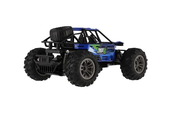 Auto RC buggy terrein blauw 22cm plastic 2,4GHz op batterijen + oplaadpakket in doos 32x16x18cm