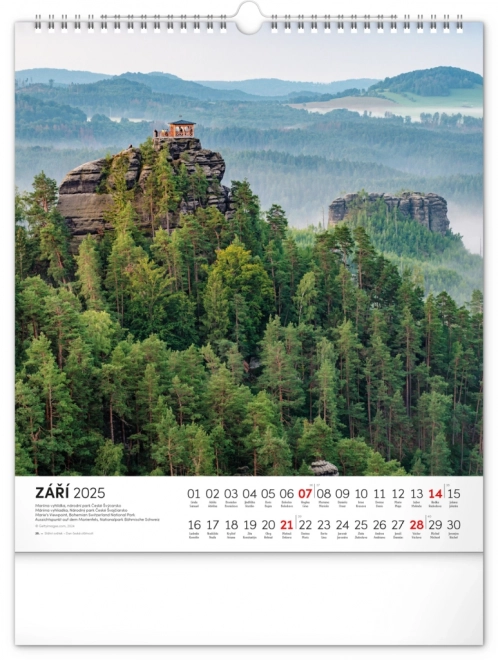 NOTIQUE Muurkalender Wandelen door het Tsjechische landschap 2025, 30 x 34 cm