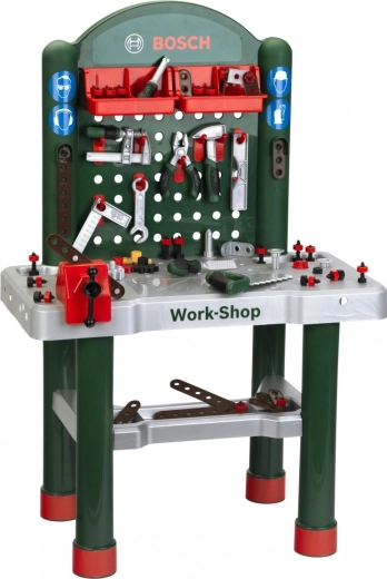 Realistische werkbank met bankschroef en pegboard
