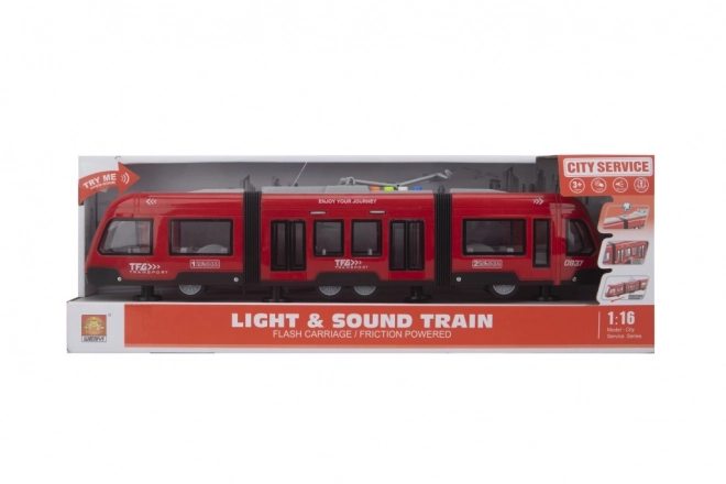 Rode tram op traagheidsmotor 1:16