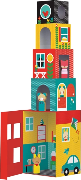 Toren van blokken huisjes met figuurtjes Petit Collage