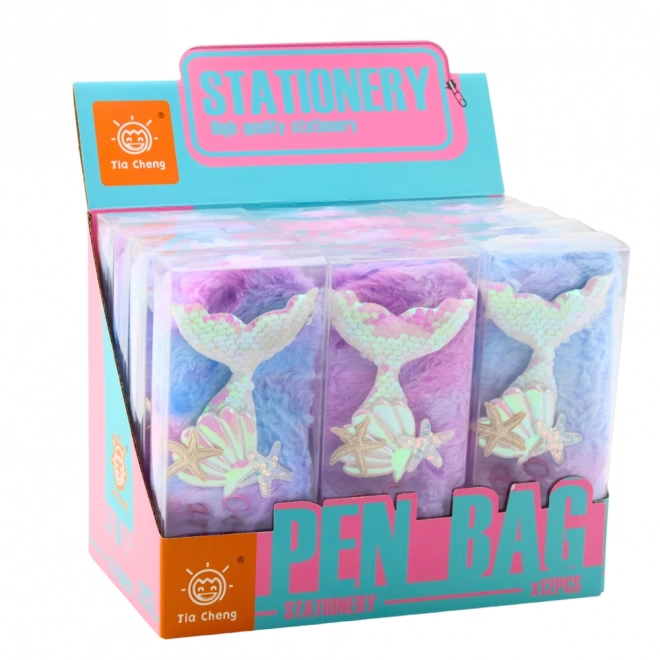 Pluche etui met zeemeermin patroon en pailletten paars-blauw