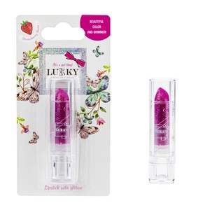 Lukky lippenstift met glitters, aardbeiensmaak, paars