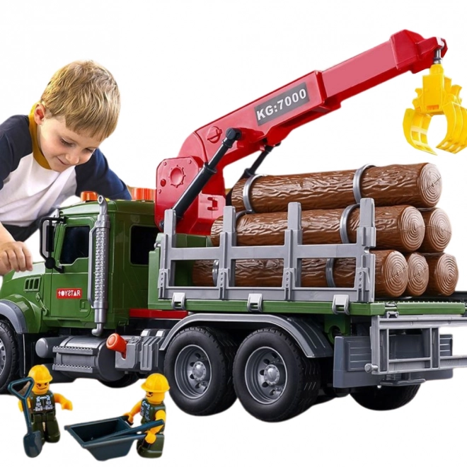 Vrachtwagen met kraan voor het vervoeren van hout Lichten Geluiden