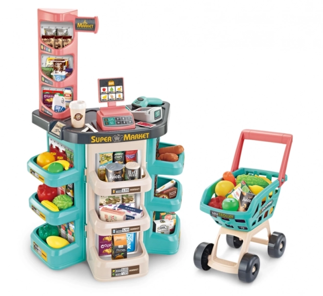 Kindersupermarkt met winkelwagen en 47 accessoires Woopie