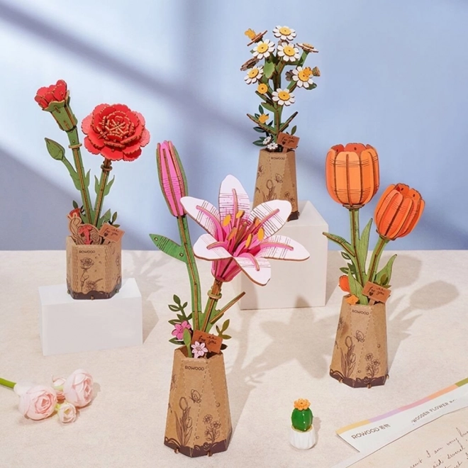 Robotime Rowood 3D houten puzzel oranje tulpen