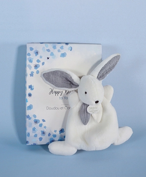 Doudou Cadeaudoos blauw - mini konijntje 17 cm