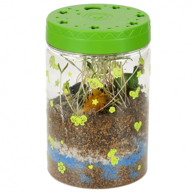 Terrarium voor het kweken van planten met LED-lamp en dinosaurussen