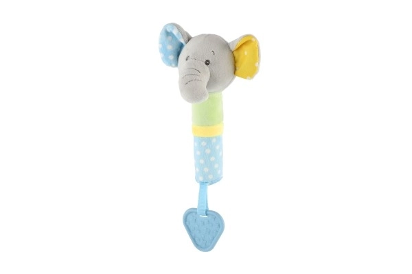 Piepgeluidje/knaagspeeltje olifant pluche 23cm op kaart in zak 0+