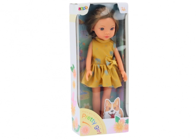 Pop Gele Jurk Bruin Haar Grote Pop 33cm