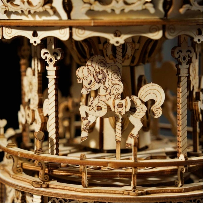 Carrousel met paarden - muziekdoosje - 3D houten bouwpakket