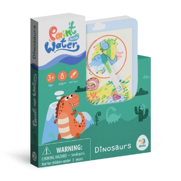 Magisch waterverf kleurboek Dinosaurussen / blok 12x14cm + penseel 8 pagina's in een doos