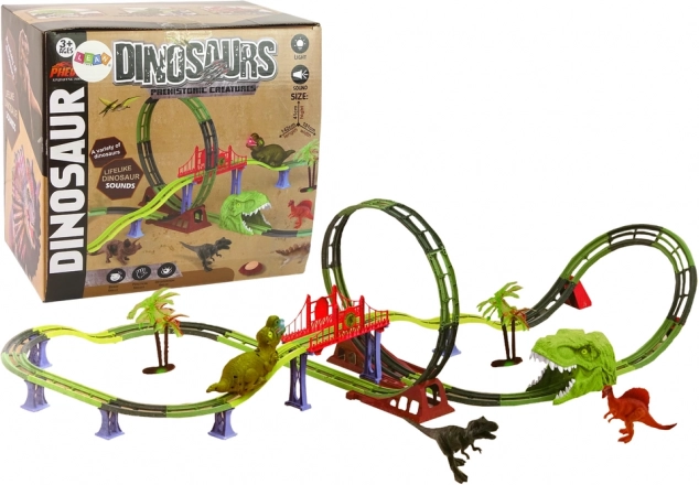 Spiraalvormige racebaan met dinosaurussen met licht en geluid