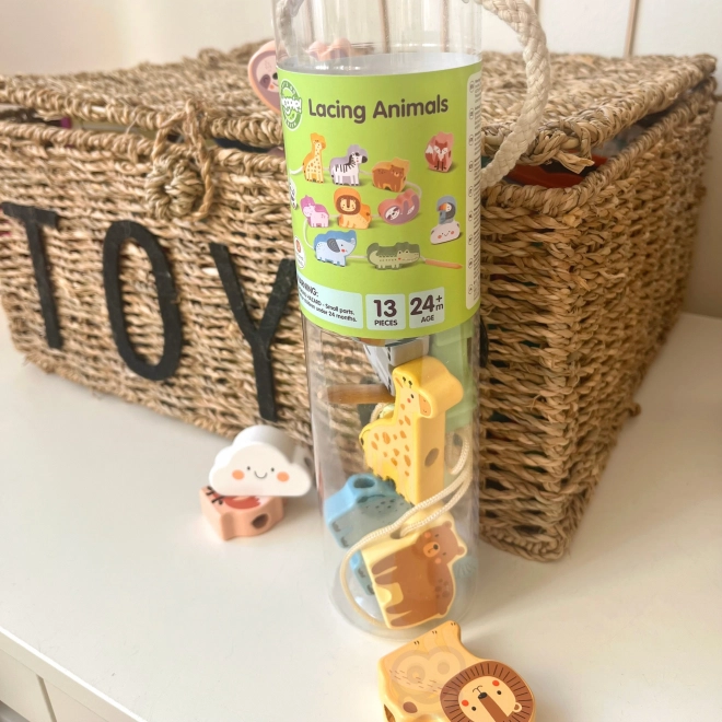 WOOPIE GREEN houten rijgspeelset ZOO Montessori 13 stuks