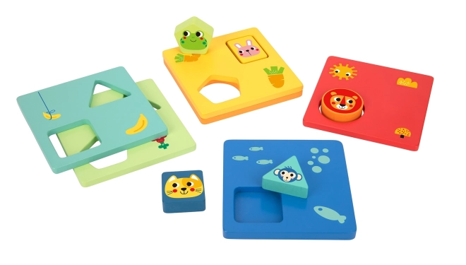 Montessori puzzel vormen en kleuren met dierfiguren
