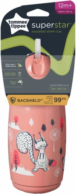 Tommee Tippee roze thermosbeker met rietje 266 ml