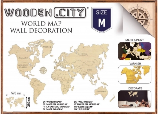 Houten wereldkaart M 57 × 38 cm WOODEN CITY
