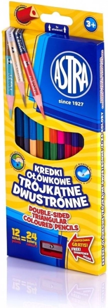 Driekantige dubbelzijdige kleurpotloden 24 kleuren ASTRA, 12 stuks