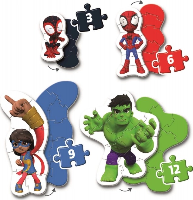 CLEMENTONI Mijn eerste puzzel Spidey en zijn geweldige vrienden 4-in-1 (3,6,9,12 stukjes)