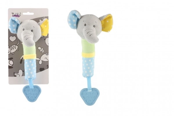 Piepgeluidje/knaagspeeltje olifant pluche 23cm op kaart in zak 0+