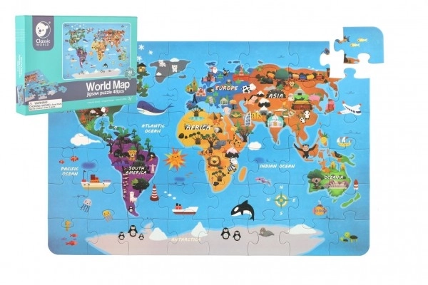 Puzzel Wereldkaart - 48 stukjes