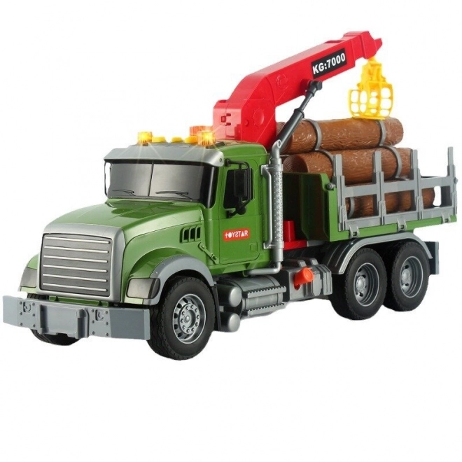 Vrachtwagen met kraan voor het vervoeren van hout Lichten Geluiden