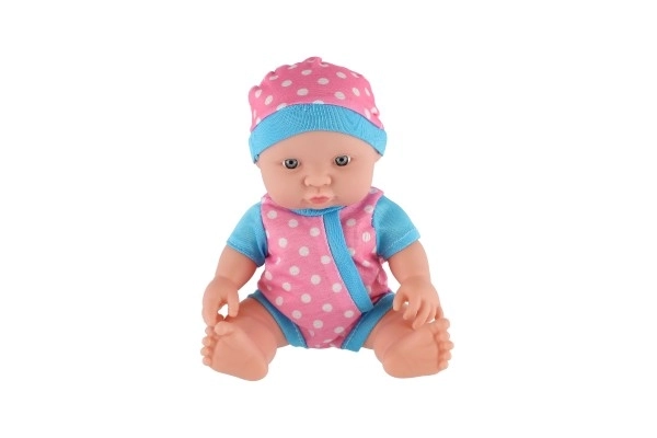 Baby/pop hard lichaam plastic 25 cm op batterijen met geluid 3 soorten in plastic tasje 13x28x7cm