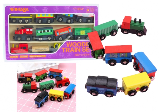Set van houten locomotieven met magneet, 12 stuks