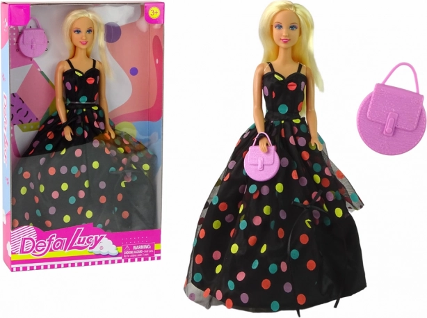 Pop DEFA LUCY in lange zwarte jurk met gekleurde stippen