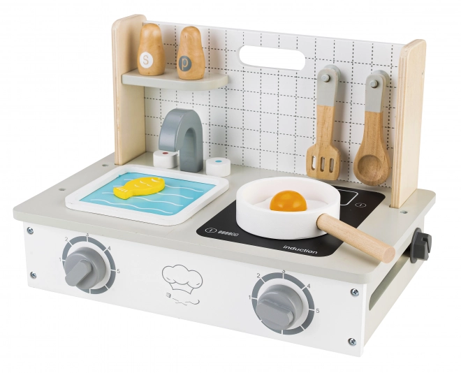 Houten mini keuken met accessoires