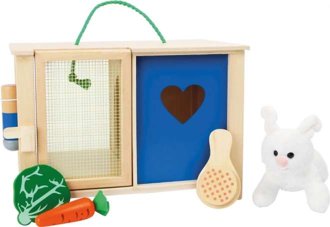 Small Foot pluche konijn in houten konijnenhok met accessoires
