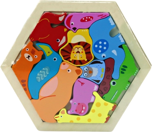 Houten kleurrijke dierenpuzzel – 12 stukjes