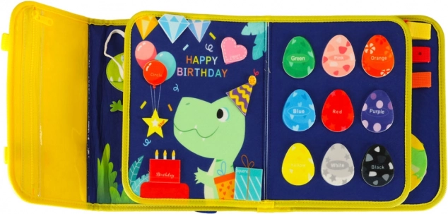 Montessori sensorisch manipulatiebord met dinothema blauw