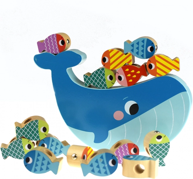 Tooky Toy Houten Spel Walvis en Visjes Multifunctioneel 4 in 1
