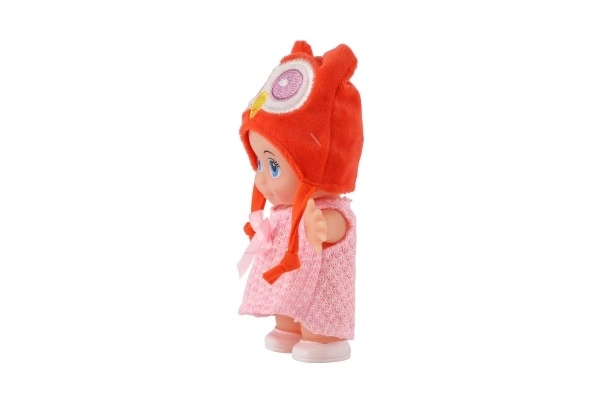 Poppenbaby met muts kunststof stevig lichaam 15cm 4 soorten in doosje 9x16x6cm