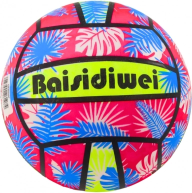 Rubberen bal met bladmotive roze-blauw 24 cm