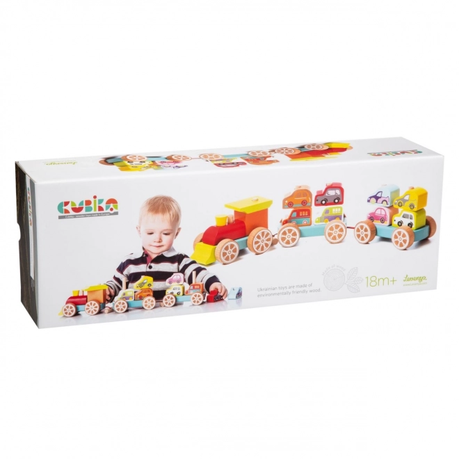 CUBIKA 13999 Trein met auto's - houten puzzel 14 stukken