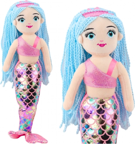 Pluche zeemeermin met holografische staart roze-blauw 48 cm