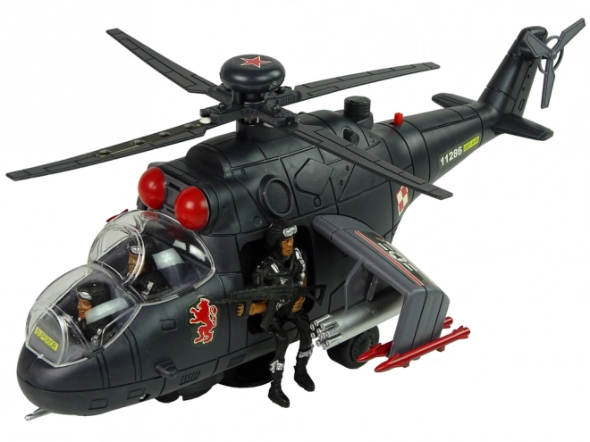 Helikopter met enorme vleugels en lichteffecten