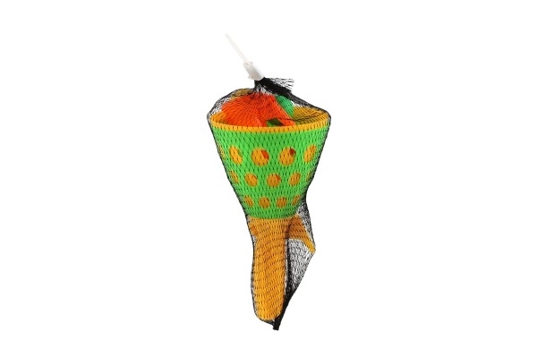 Catch balspel vangen 2 stuks plastic 19cm + 3 ballen in net