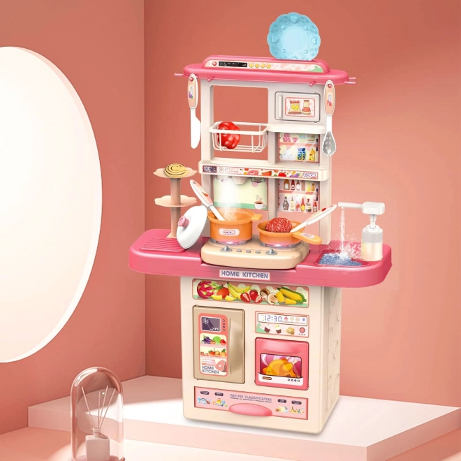 Kinderkeukentje met geluiden, LED-lichten, gootsteen, 10 accessoires, roze