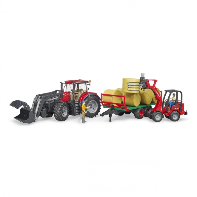 Bruder Tractor Case IH Optum 300 CVX met frontlader en balenwagen